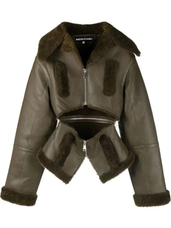 Andreadamo Jackets & Blazers - ANDREĀDAMO CUT-OUT SHEARLING-TRIM LEATHER JACKET SIZE MEDIUM NWT